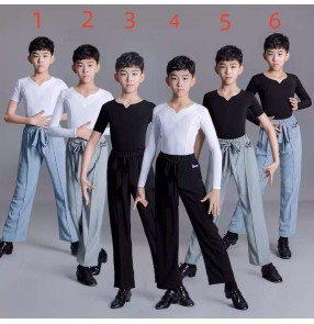 Boys white black blue grey latin ballroom dance wear modern salsa latin ballroom dance shirts and long trousers for kids